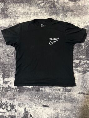 Nike Black Short Sleeve Tee with White Swoosh and "Logo" Text